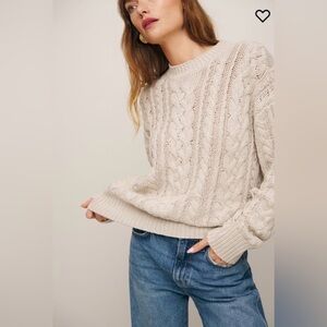 Reformation NWT Sam Cotton Cashmere Oversized Crew Sweater Gossamer Cable S